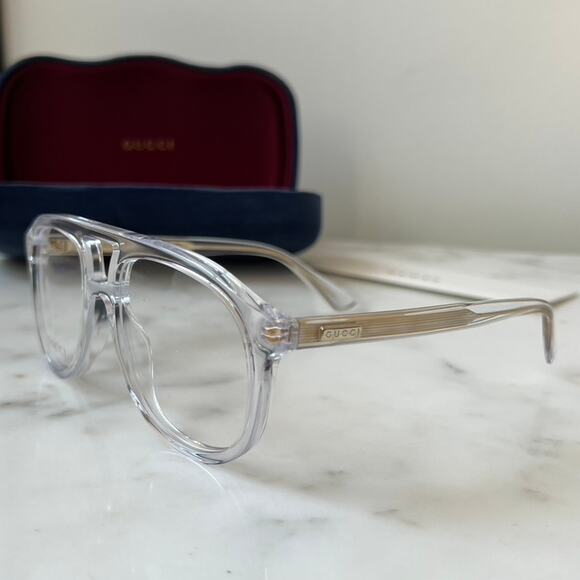 NEW Gucci GG1320O Clear Oversized Aviator Eyeglasses Frames